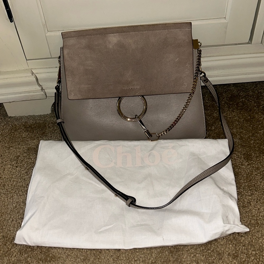 Calfskin Suede Medium Faye Shoulder Bag Motty Grey